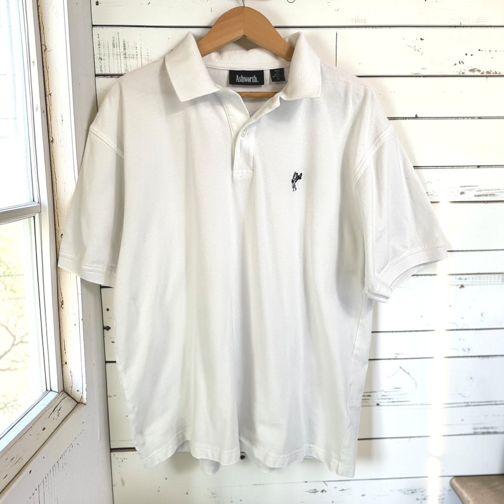 Ashworth Polo Shirt XL White 100% Cotton Short Sleeve Golfer Logo Pique Crest
